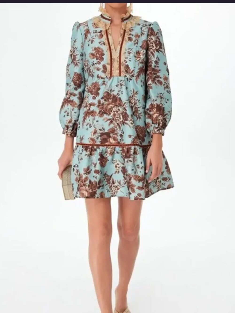 Tuckernuck Robin's Egg Floral Palmerston Dress Long Sleeve Tiered Mini